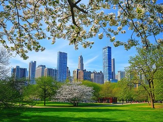 Fototapeta premium serene forest clearing bathed in sunlight with green nature