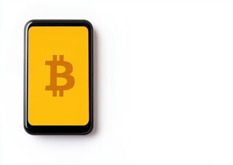Fototapeta premium digital banking concept. A digital wallet displaying the Bitcoin symbol on a bright yellow background, representing cryptocurrency and modern finance.
