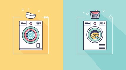 Professional Laundry Service Icons in Flat Vector Illustration