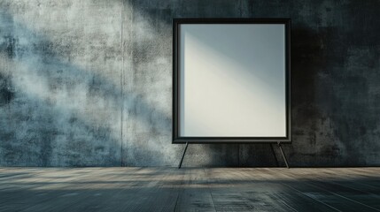 Empty frame on a textured concrete wall with a wooden floor