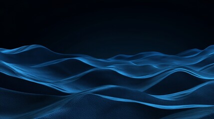 Fototapeta premium Serene blue waves gently undulate across dark background creating a calming atmospheric scene. AI Generated