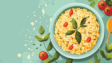 Delicious Vegetarian Risotto on Rustic Table Setting