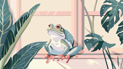 Adorable Cartoon Frog Sitting Vector Illustration