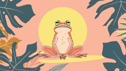 Adorable Cartoon Frog Sitting - Vector Illustration