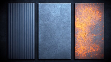 Triple textured metal panels subtly glowing warm cool hues. AI Generated