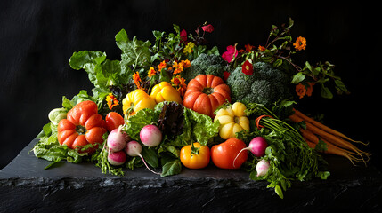 An Artful Arrangement of Organic Vegetables Against a Textured Slate Background