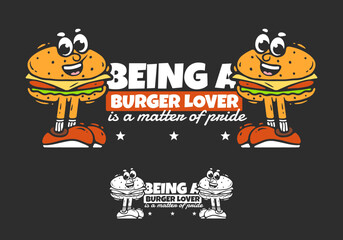 Burger character with legs illustration. Being a burger lover is a matter of pride