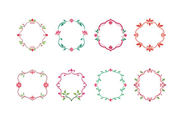 Colored Floral Border Frame on White Background, Elegant Design Elements Vector.