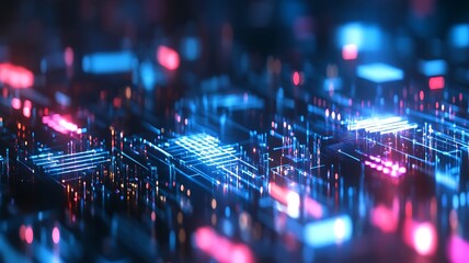 Abstract Digital Network Circuitry Glowing Brightly