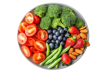  a Fruit and vegetable plate with green beans isolated on a transparent background