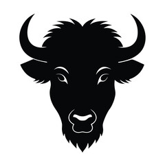 Bison Head Silhouette Vector Art, Black Bison Head Illustration Design