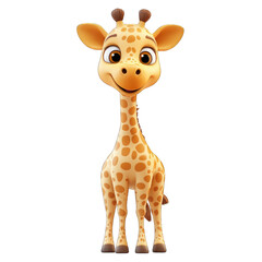 Obraz premium 3D Cartoon cheerful giraffe standing upright in a playful pose isolated on transparent background, PNG