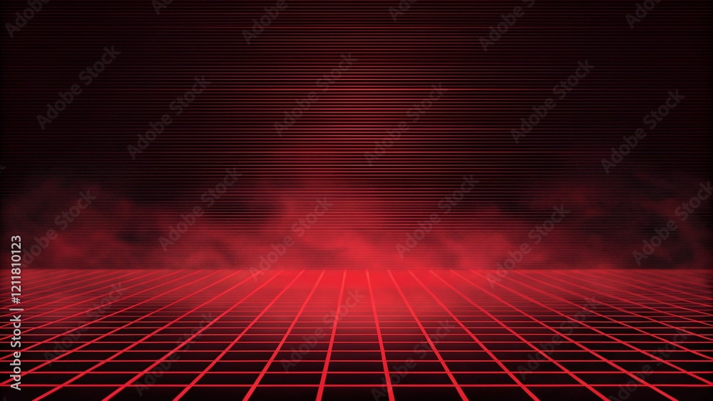 Aufkleber abstract black red gaming background with modern luxury grid pattern retro vapor synthwave smoke fog