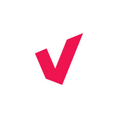 A stylized red checkmark or tick mark, a symbol commonly used to indicate completion, approval, or correctness.