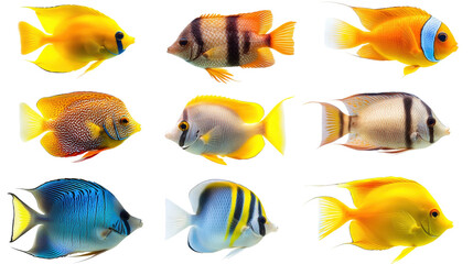 Colorful tropical fish swimming in vibrant marine environment isolated on transparent background