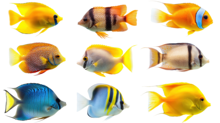 Colorful tropical fish swimming in vibrant marine environment isolated on transparent background