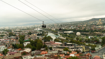 Tbilisi old town aerial panoramic view. Tbilisi is the capital and the largest city of Georgia, lying on the banks of the Kura River. © Gokhan