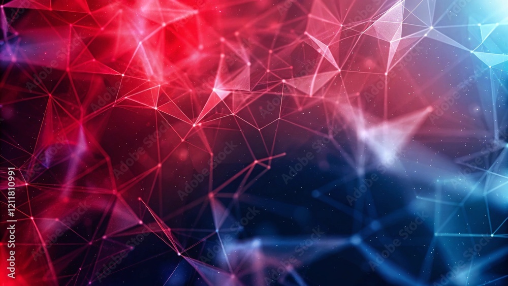 Poster abstract blue and red light with digital connecting dots decoration, with space and gaming backgroun
