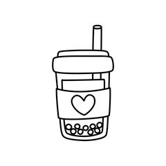 Bubble milk tea doodle outline