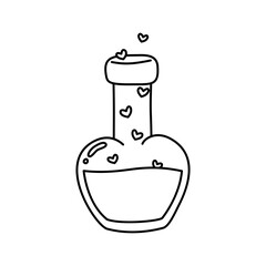 glass bottle with pink liquid and heart doodle outline