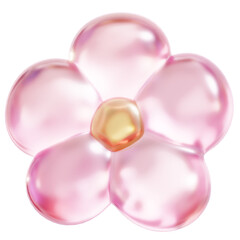 Pink flower 3D cute cartoon glossy glass pastel isolated icon. nature decoration, abstract floral	
