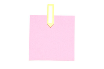 Pink sticky note isolated on white background, closeup
