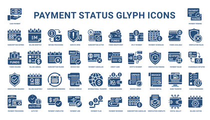payment status set glyph icons , failed available required verification