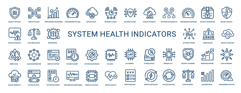 system health indicators line icon status systems health, diagnostics assessment system health check