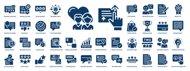 Naklejka premium user feedback states set glyph icons, praise happiness gratitude appreciation