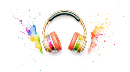 Colorful Headphones With Rainbow Splash Effect Generative AI