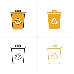 Recycling Bin Icon Set Yellow and Outline Variations