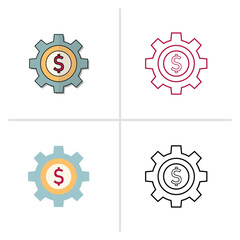 Gear Icon with Dollar Symbol in Various Styles