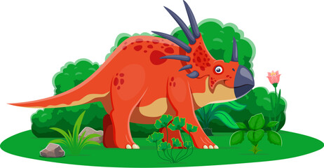 Dinosaur, prehistoric lizard Styracosaurus or dino animal, cartoon vector character. Jurassic or Cretaceous era Styracosaurus spiked dinosaur species for kid dino encyclopedia or paleontology museum