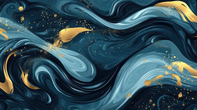 Abstract swirling blue gold marble texture background design - Powered by Adobe