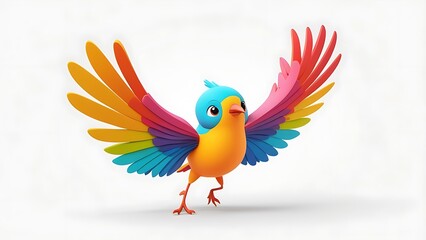 Minimal cartoon bird icon in flight, vibrant colors, isolated on a white background, 3D rendering.
