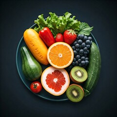 A vibrant plate of colorful fruits and vegetables, showcasing the freshness and quality of the food. 