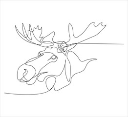 One continuous line drawing of moose deer elk. single line of minimalist moose deer illustration. editable stroke