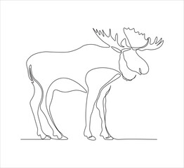 One continuous line drawing of moose deer elk. single line of minimalist moose deer illustration. editable stroke