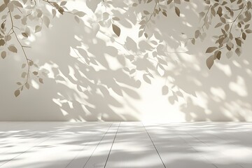Light and Shadow Play of Leaves on a White Wall