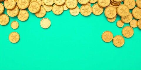 Heap of golden coins decreasing in size representing failed investment and recession, economy, decreasing