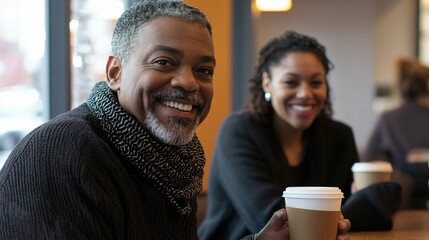 A candid shot of office workers enjoying a coffee break together, promoting camaraderie and relaxation