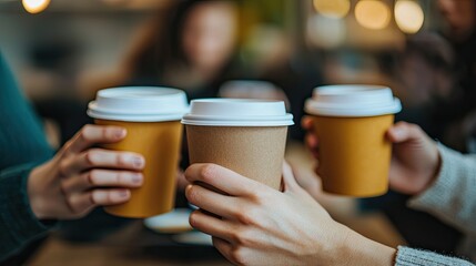A candid shot of office workers enjoying a coffee break together, promoting camaraderie and relaxation