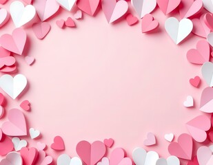 Pink and white paper hearts on a pastel background for romantic occasions and celebrations