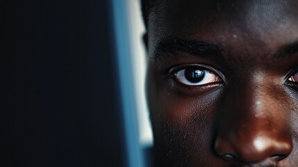 A close-up of an office worker focused on their computer screen, highlighting concentration and productivity
