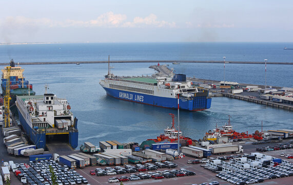 Grimaldi Lines Ferryboat Leaving Port of Salerno South Italy Cargo Transport
