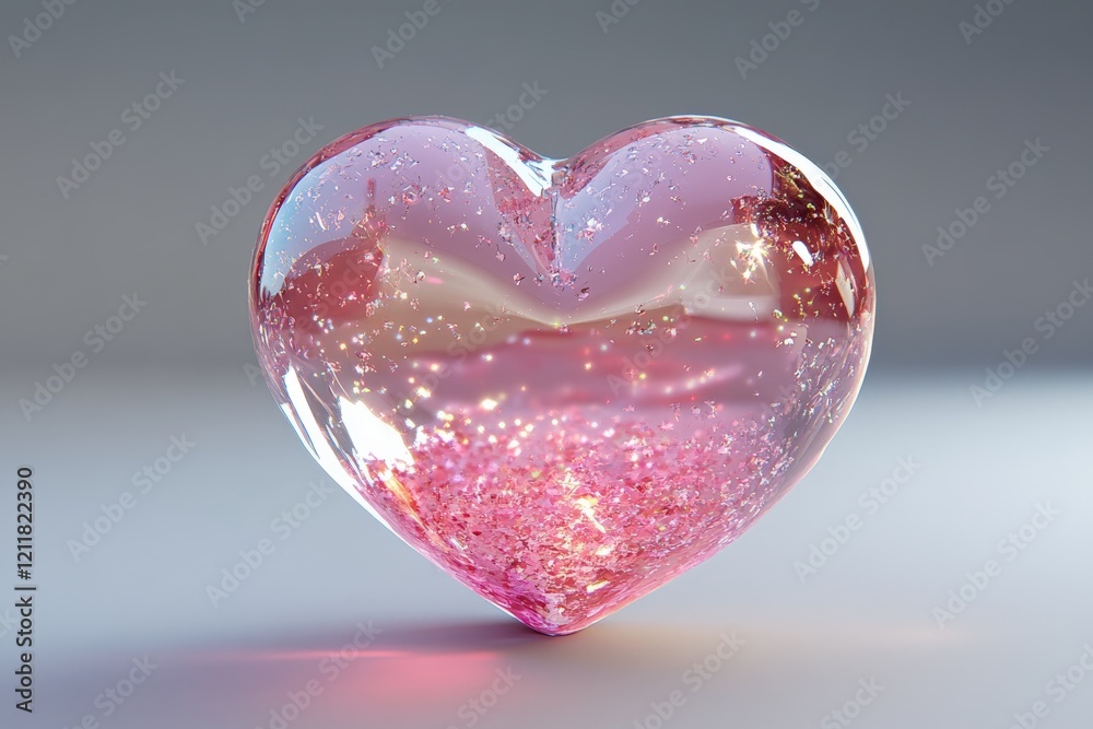 Aufkleber beautiful pink heart-shaped crystal shimmering with sparkles on a smooth surface, creating a romanti