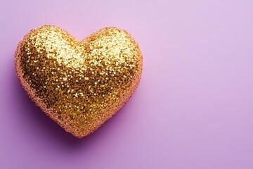 Obraz premium Decorative golden heart on a pastel purple background showcases sparkle and charm for celebrations or special occasions