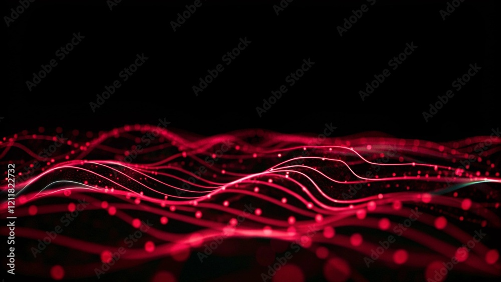 Aufkleber abstract red wave lines forming a glowing neon pattern on a dark digital background, futuristic ener