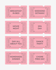 Coupon book for Valentines day. Love night tickets Best gift. Set coupons