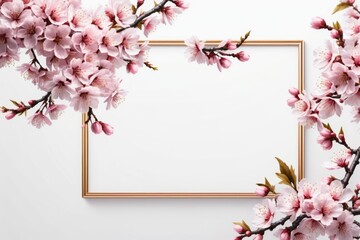 Obraz premium A frame shape made of flowers with pink blossoms and a romantic floral design perfect for Valentine's Day